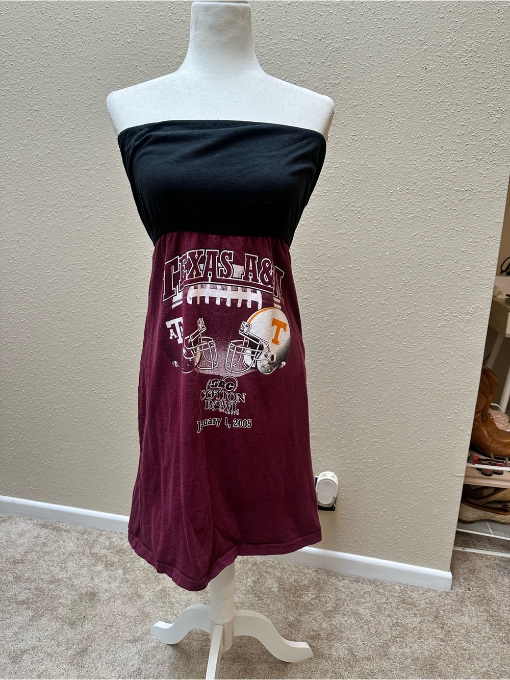 Vintage Y2K Texas A&M Football Babydoll Strapless Mini Dress Stretch Fits M/L